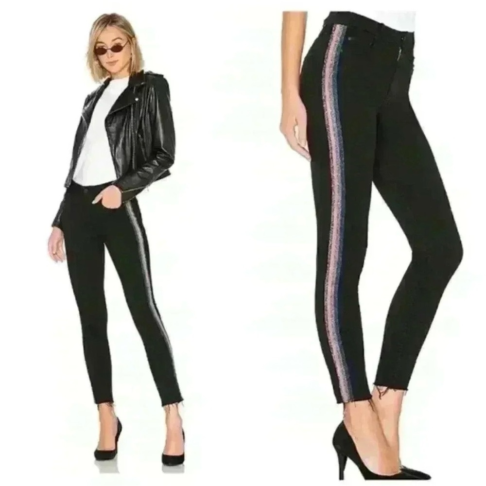 Mother Revolve High Waisted Looker Ankle Fray Guilty Glitter Racer Size 28